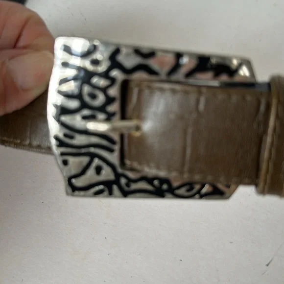 Gianni Versace Vintage Unisex Brown Belt Silver Buckle Size  display picture 1